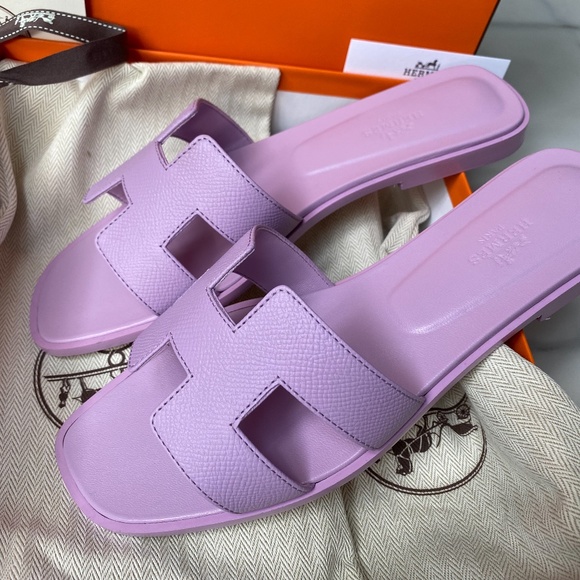 HERMES LAVENDER EPSOM LEATHER ORAN SANDALS SIZE 38 - Picture 5 of 14